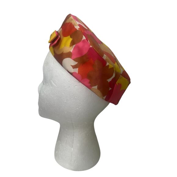 Vintage 1960s Mod Bright Pop Art Floral Pillbox Hat - Picture 4 of 8